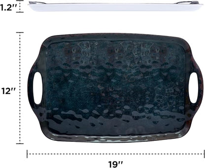 TP Serving Trays with Handles, 19 Inch Large Rectangular Melamine Serving Platter Set of 2, Retro Black