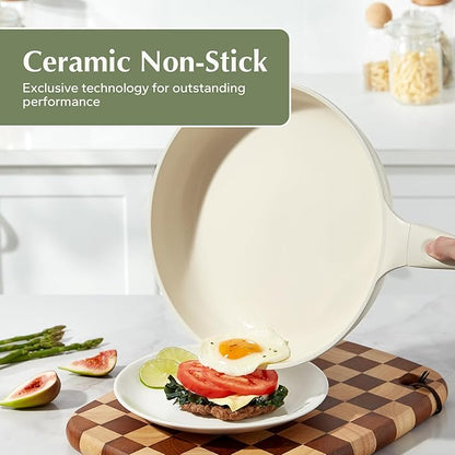 Redchef Ceramic Pan Nonstick, Nonstick Frying Pan, Large Fry Pans, PFAS & PFOA-Free, Non-Toxic, Induction Compatible Pans, Ergonomic Handles, Suitable for All Stove, Beige White, 11"