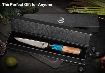 5 Inch Kitchen Utility Knife, Damascus Paring Knives,Japanese VG10 Steel Damascus Fruit Knife-Ergonomic Blue Resin Handle Ideal Birthday Gift for Men and Women