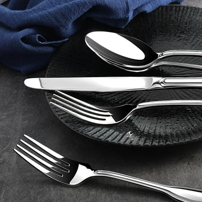 Silverware Set For 12, 60 Piece Flatware Cutlery Set With Ergonomic Wide Handles, Mirror Polished Stainless Steel Utensils Set For Kitchen, Dishwasher Safe For Home, Restaurant, Party