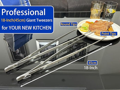 JETKONG 18 Inch (45cm) Extra Long Barbecue Tongs, Heavy Duty Giant Tweezer Tongs for Grilling and BBQ, Set of 2 (Round Tips)