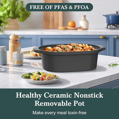 6 Quart Programmable Slow Cooker Removable Healthy Nonstick Pot - Small Kitchen Appliance for Family Dinners - Serves 6+ People - Heat Settings: Keep Warm Olive