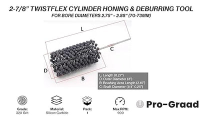 TwistFlex 2-7/8” 320 Silicon Carbide Cylinder Hone 71-73mm, Bores 2.75”-2.87” for KTM300XC-W Six Days 2014-18, KTM300XC-W E-Start 2003-18, CBR900RR 1996-99, KTM300MXC 1993-2005, KTM300EXC 1990-2005