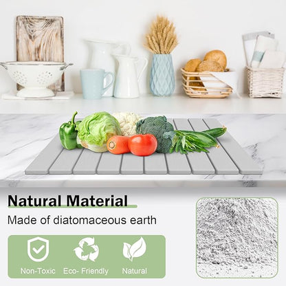 Stone Dish Drying Mat for Kitchen Counter,24"(L)×16"(W) Collapsible Fast-Drying Diatomaceous Earth Mats with Towel Sanding Tool,Versatile Stone Drying Mats for Cups Dishes Bottles