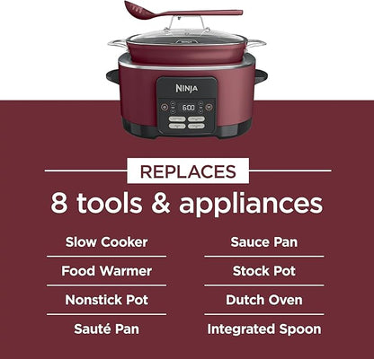 Ninja MC1000 Foodi PossibleCooker 8.5 Quart Multi-Cooker,with 4-in-1 Slow Cooker,Dutch Oven & More,Glass Lid & Integrated Spoon,Nonstick,Oven Safe Pot to 500°F,Cherry Tarte (Renewed)