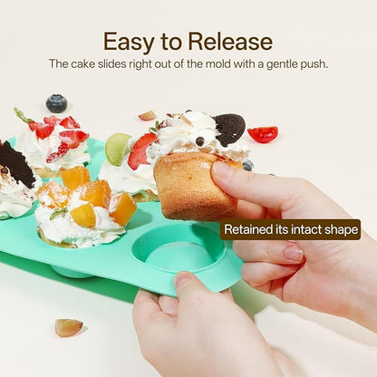 2 Pack Silicone Muffin Pan for Baking, Regular Size Nonstick Cupcake Pan, 6-Cup Silicone Muffin Tin BPA Free Dishwasher Safe, Great for Muffin Cupcake Brownie Egg Tart