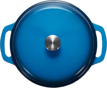 Amazon Basics Cast Iron Dutch Oven Pot with Lid, Enameled, Round, Dual Handles, Heavy-Duty, Large, 7.3-quart, Blue