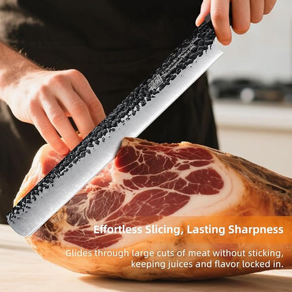 FINDKING Brisket Slicing Knife 12 Inch, Sharp Carving Knife for Meat, BBQ, High Carbon Steel Blade, African Rosewood Octagonal Handle (Dynasty Series)