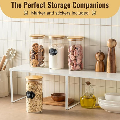 4 Pack 42oz Glass Jars with Bamboo Lids,Glass Storage Containers with Lids,Clear Airtight Food Storage Jar for Flour,Oat,Coffee,Tea,Sugar,Cookies,Pantry Organizers 3mm Thick Canisters
