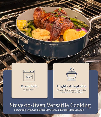 Dutch Oven Pot with Lid 4.5QT Stock Pot 9.5 Inch Nonstick Ceramic Coated Soup Pot Non-Toxic PFAS-Free, Quick & Even Heat Distribution for Braising, Baking Bread & Stewing, Compatible for All Cooktops(Induction/Gas/Electric) Oven Safe to 500°F, Fusion Red