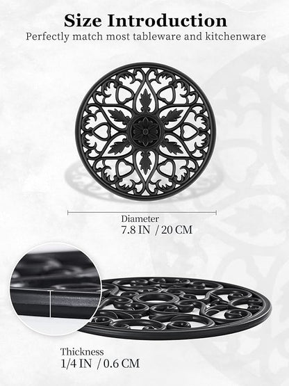 SMARTAKE 6 Set Silicone Trivet Mats, Multi-Use Intricately Carved Coasters, Insulated Non-Slip Durable Kitchen Mats, Flexible Modern Kitchen Table Mat, for Hot Dishes, Pots, Countertop (Black)
