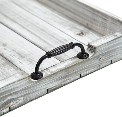 Rustic Vintage Big Wood Food Serving Trays with cutout Metal Handles(20 Inches) large Nesting Board Decorative Serving Trays Platter for Breakfast in Bed, Ottoman, Coffee Table, BBQ, Party(Gray white)