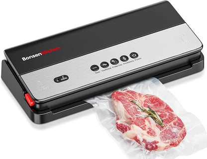 Bonsenkitchen Vacuum Sealer Machine, Multi-Functional Food Sealer with 1 Roll Bag, Bag Storage | Built-in Cutter, Black-Silver