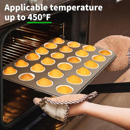 Beasea Nonstick Mini Muffin Pan 24 Cups, 2 Pack 24 Mini Small Tiny Cup Non Stick Muffin Baking Pan Tin Tray Carbon Steel Bakeware Individual Cupcake Baking Pan - Gold
