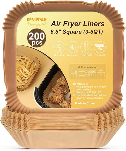 200 Pcs 6.5" Air Fryer Liner,Square Baking Parchment Airfryer Paper Unbleached Disposable Non-stick & Non-Leak & Non-Washing Paper Liner for 3-5 QT Air Fryer Basket