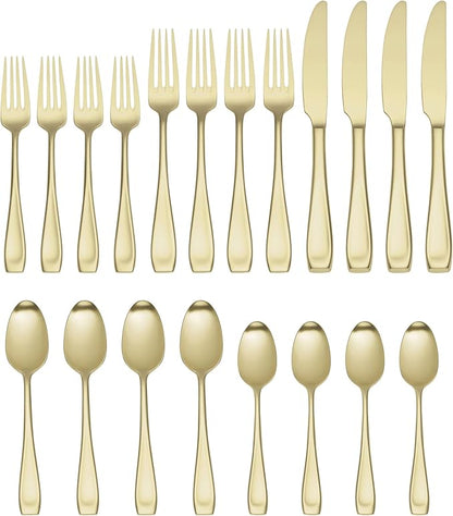 Oneida T711020PVDC Moda Satin Champagne 20 Piece Fine Flatware Set, Service For 4