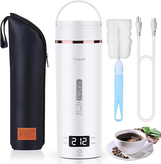 Portable Electric Kettle – Plug-in with Travel Bag, 450mL 304 Stainless Steel, 4 Preset Temp, Rapid Boiling, Auto Shut-Off & Boil-Dry Protection, Home Office Hotel Caravan Dorm Business Trip