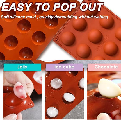 2-Pack 15-Cavity Silicone Baking Molds | Non-Stick Semi Sphere Molds for Jelly, Chocolate & Cake | BPA-Free Food Grade (Round/Half Sphere) by ENBRWAS