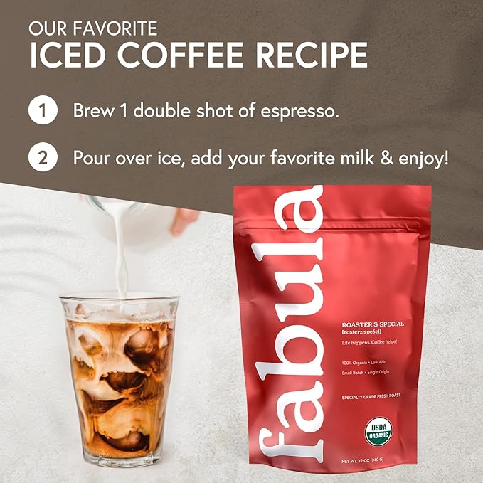 Fabula Coffee Half-Caff Medium Roast Whole Beans - Organic - Low Acid - Single Origin - Non-GMO - Mold Free - 12 Ounces