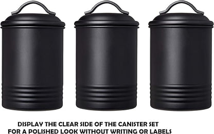 Kitchen Canister Set of 3 Sugar Coffee Tea with lids Food Storage, Black