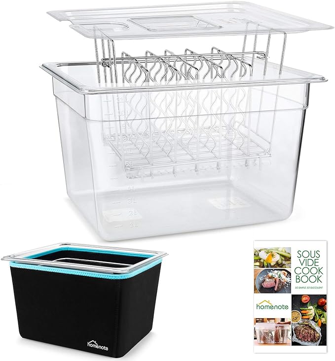 HOMENOTE Container 12 Quart with Lid & Rack and Sleeve - BPA Free Complete Sous Vide Accessories Kit with Cookbook For Anova and Most Sous Vide Cookers