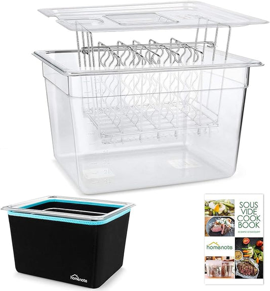 HOMENOTE Container 12 Quart with Lid & Rack and Sleeve - BPA Free Complete Sous Vide Accessories Kit with Cookbook For Anova and Most Sous Vide Cookers