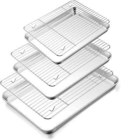 TeamFar Baking Sheet with Rack Set (3 Pans + 3 Racks), 16/12.5/10.5 Inch Stainless Steel Cookie Sheets Baking Pans Trays and Cooling Racks for Cooking Roasting, Non-Toxic & Heavy Duty, Dishwasher Safe