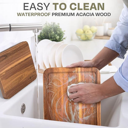 Magnetic Knife Block with Acacia Wood Cutting Board - Extra Large 15.5x10.5x0.75In Magnetic Knife Block Set with Chopping Board Knife Holder Charcuterie Display Storage Organizer for Kitchen Counter