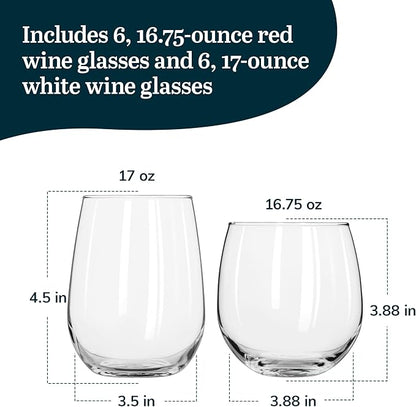 Libbey Stemless Wine Glasses Set of 12, Dishwasher Safe Set Of Wine Glasses, Perfect for Cocktails, Water, and Outdoor Glassware