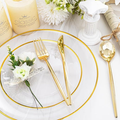 LIYH 360 Pcs Heavyduty Gold Plastic Silverware Set - Elegant Gold Silverware Disposable Utensils Set for Weddings, Parties & Events - Includes Forks, Spoons, Knives, Cutlery Tableware