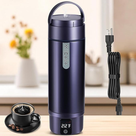 Vacuum Insulated Travel Kettle,Miicasa Stainless Steel Tumbler Small Electric Kettel,Travel Water Boiler with 6 Temperature and Auto Shut-Off Boil Dry,16oz