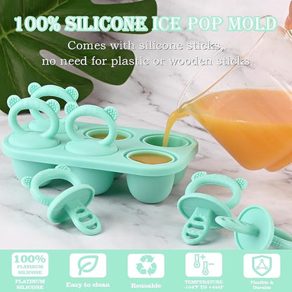 Sakolla Baby Popsicle Molds Mini 6-Cavity Silicone Ice Pop Mold with Sticks Breastmilk Popsicle Molds for Teething Relief Toddler Popsicle Mold for Ice Cream Frozen Yogurt and Fruit Juice (Green)