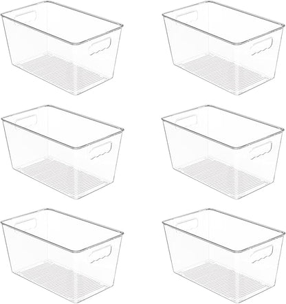Vtopmart 6 PCS Clear Plastic Storage Bins, Pantry Organizer Containers with Handle for Refrigerator, Fridge, Cabinet, Kitchen, Countertops, Cupboard, Home Organization and Storage, XL