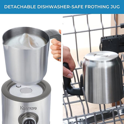 Kenmore Electric Milk Steamer and Foam Maker – Hot or Cold Milk Frother for Coffee, Lattes, Cappuccino, Portable Milk Heater and Foamer for Espresso, Home Brewing, Calentador de Leche para Café