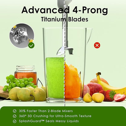 Cordless Immersion Hand Blender, 5-in-1 Variable Speed blender handheld,Rechargeable with 2000mAh Battery, BPA-Free & Dishwasher-Safe Accessories:700ml Beaker,Chopper,Whisk & Milk Frother,Grey