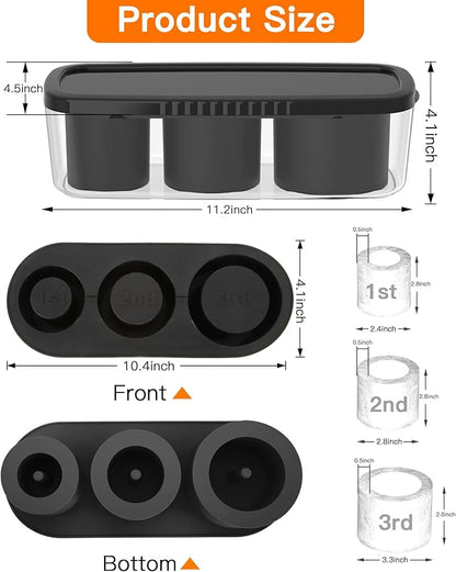Ice Cube Tray for Tumbler Cup 30Oz-40Oz, 3 Pcs Silicone Cylinder Ice Mold with Lid and Bin for Freezer, Easy Fill and Release Ice Maker for Whiskey, Cocktail BPA-Free (Black, 40Oz)