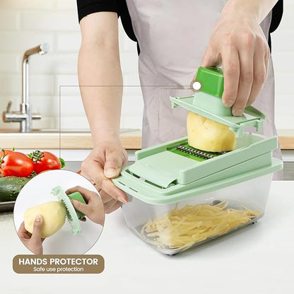 Vegetable Chopper with 8 Blades - Onion Chopper 16-in-1 with Container, Kitchen Vegetable Spiralizer Kitchen Gadgets - Home Essentials - Accessories