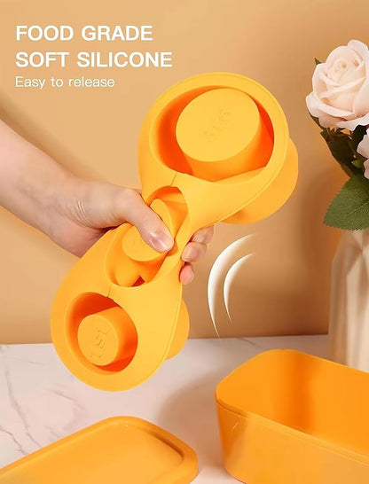 Ice Cube Tray for Stanley Cup, Silicone Ice Mould with Lid & Bin, Long Ice Cubes for 30-40Oz Tumbler, Easy Fill & Release, Perfect for Cocktails, Whiskey, Iced Coffee, Drinks, BPA Free (Yellow)