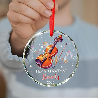 Personalized Musical Instrument Xmas Glass Ornaments, Violin Instrument Ornament for Violin Lovers, Custom Text & Name Violinist Christmas Keepsake, Music Teacher Glass Ornament 2025