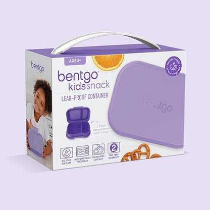 Bentgo Kids Snack - 2 Compartment Leak-Proof Bento Box Container for Snacks and Small Meals, Easy-Open Latch, Dishwasher Safe, BPA-Free for School, Daycare, & Sports - Ideal for Ages 3+ (Purple)