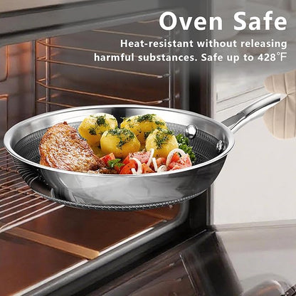 11" Non Stick Frying Pans, Stainless Steel Pan, Ceramic Skillet with Stay-Cool Handle, Non Toxic, PFAS PFOA PTFE Free, Dishwasher Safe, Induction, Compatible with All Cooktops