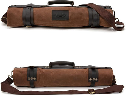 Dickies Chef Knife Roll Bag Portable Organizer and Cutlery Storage Roll, Waxed Canvas and Leather, Large