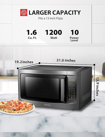 TOSHIBA ML-EM45P(BS) Countertop Microwave Oven with Smart Sensor and Position Memory Turntable, Function, 1.6 Cu.ft 13.6" Removable Black Stainless Steel, 1200W