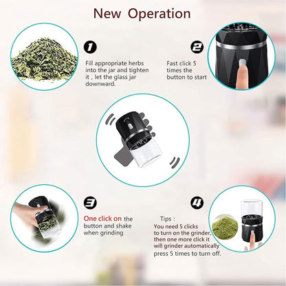 Electric Spice and Herb Grinder, Dry Herb Mini Electric Grinder Compact Size with 1.7oz/50ml Herb Jar and Spoon Tool