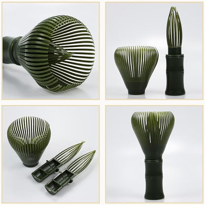 Resin Matcha Whisk Traditional Japanese Chasen Matcha Tea Whisk Gifts for Tea Lovers Reusable Plastic Matcha Whisk for Authentic Tea Preparation (Black+Green)