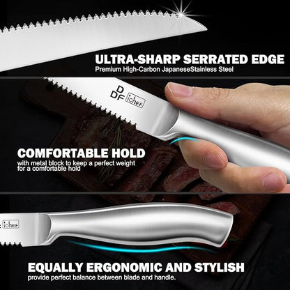 DDF iohEF Steak Knife Set, 6 Piece Steak Knife, High Carbon Japanese Stainless Steel Serrated Steak Knives