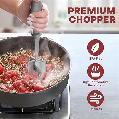 Meat Chopper, Hamburger Grinder, Premium Heat Resistant Smasher for Ground Beef, Burger Grinder Nylon Potato Mix Tool-Grey
