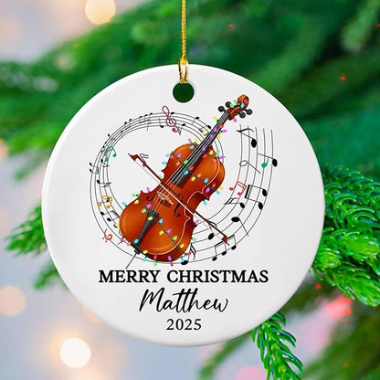 Personalized Text Year Name Cello Player Ceramic Ornament, Customized Keepsake Xmas Ornament Gift for Women Men Cellist Daughter Son Husband Wife, Unique Cello Musical Instrument Ceramic Ornaments