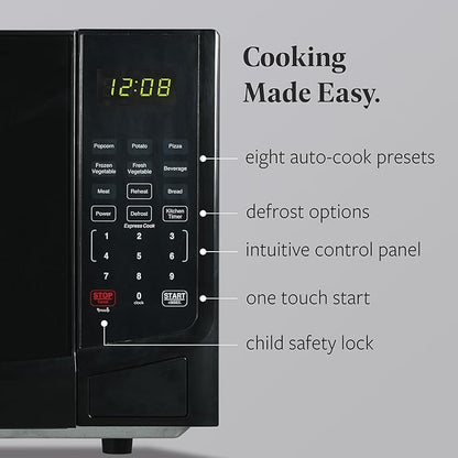 Farberware 0.9 Cu. Ft. Black Microwave Oven, 900W with LED Display, 10 Power Levels, 8 Auto-Cook Presets, Express Cooking & Defrost