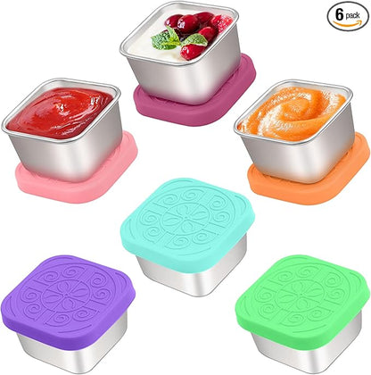 6x2.7 Oz Salad Dressing Container to Go,Handy Leakproof Stainless Steel Meal Prep Containers Reusable,Sauce Containers for Lunch Box, Picnics, Travel, Office and Kitchen Storage-Square